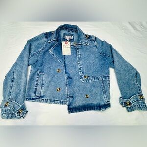 Stoosh Cropped Denim Trench Jacket Medium – Half Cape Detail. Trendy NWT